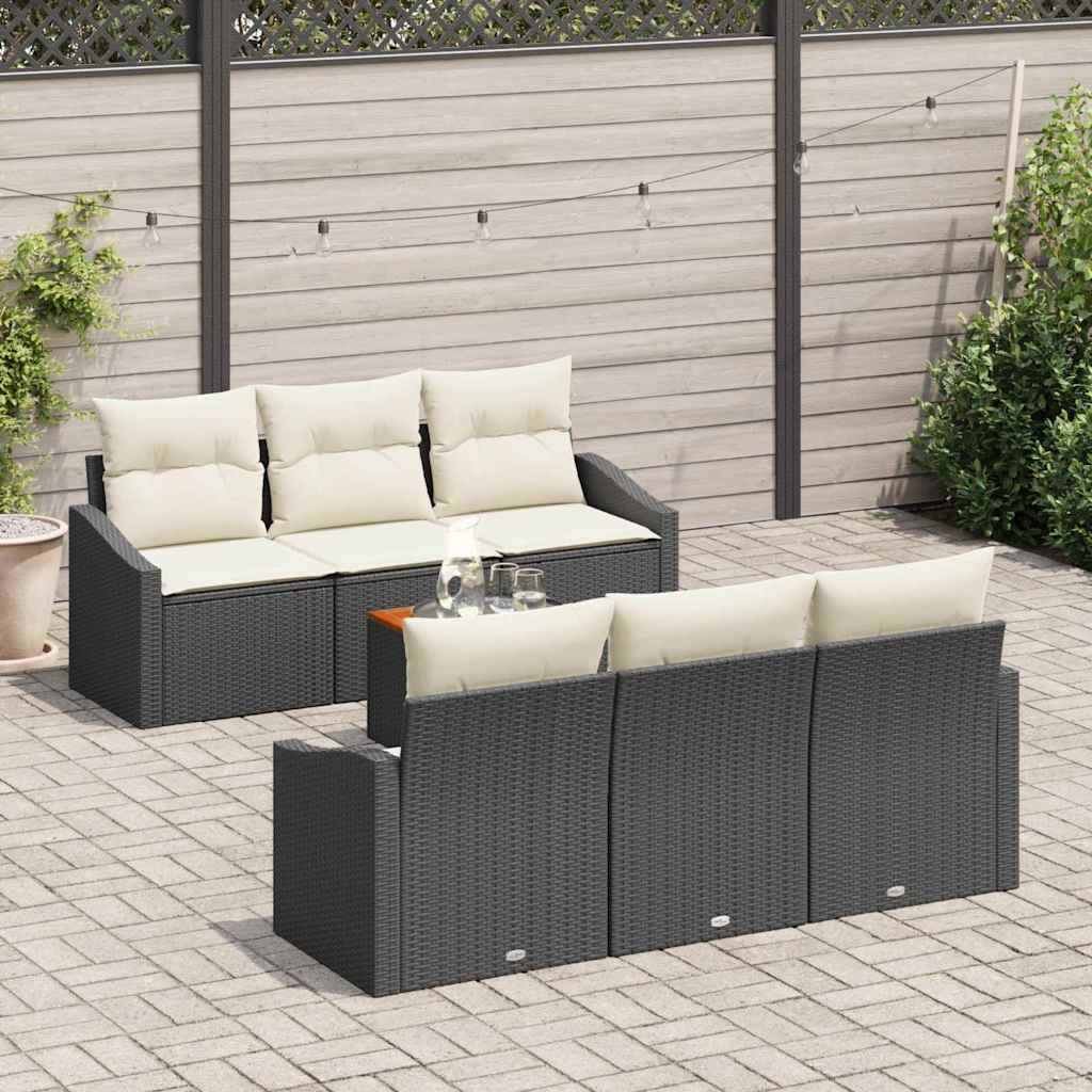 Set Divano da Giardino 7 pcs Nero e Crema polyrattan | homemem39
