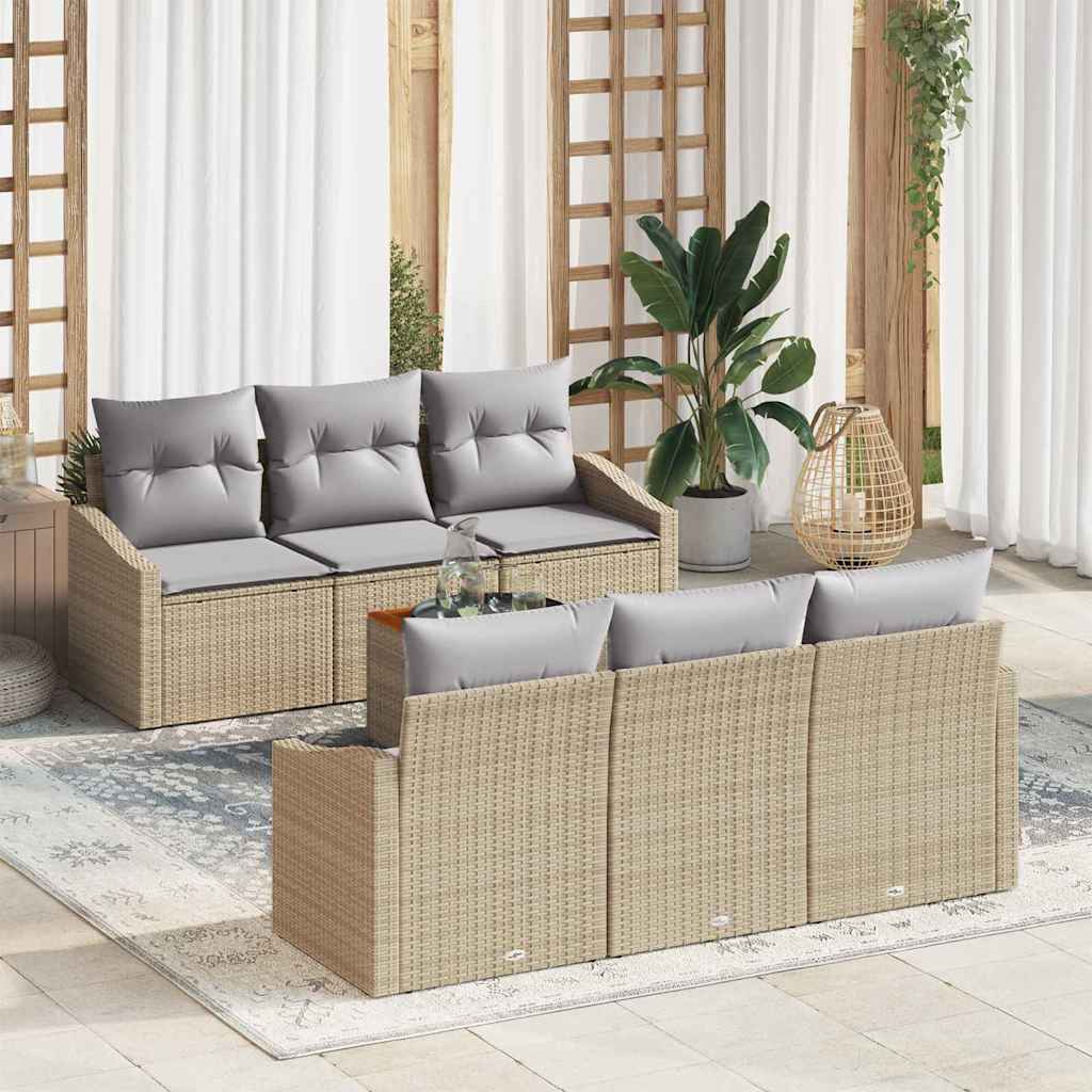 Set Divano da Giardino 7 pcs Beige e Grigio Chiaro polyrattan | homemem39