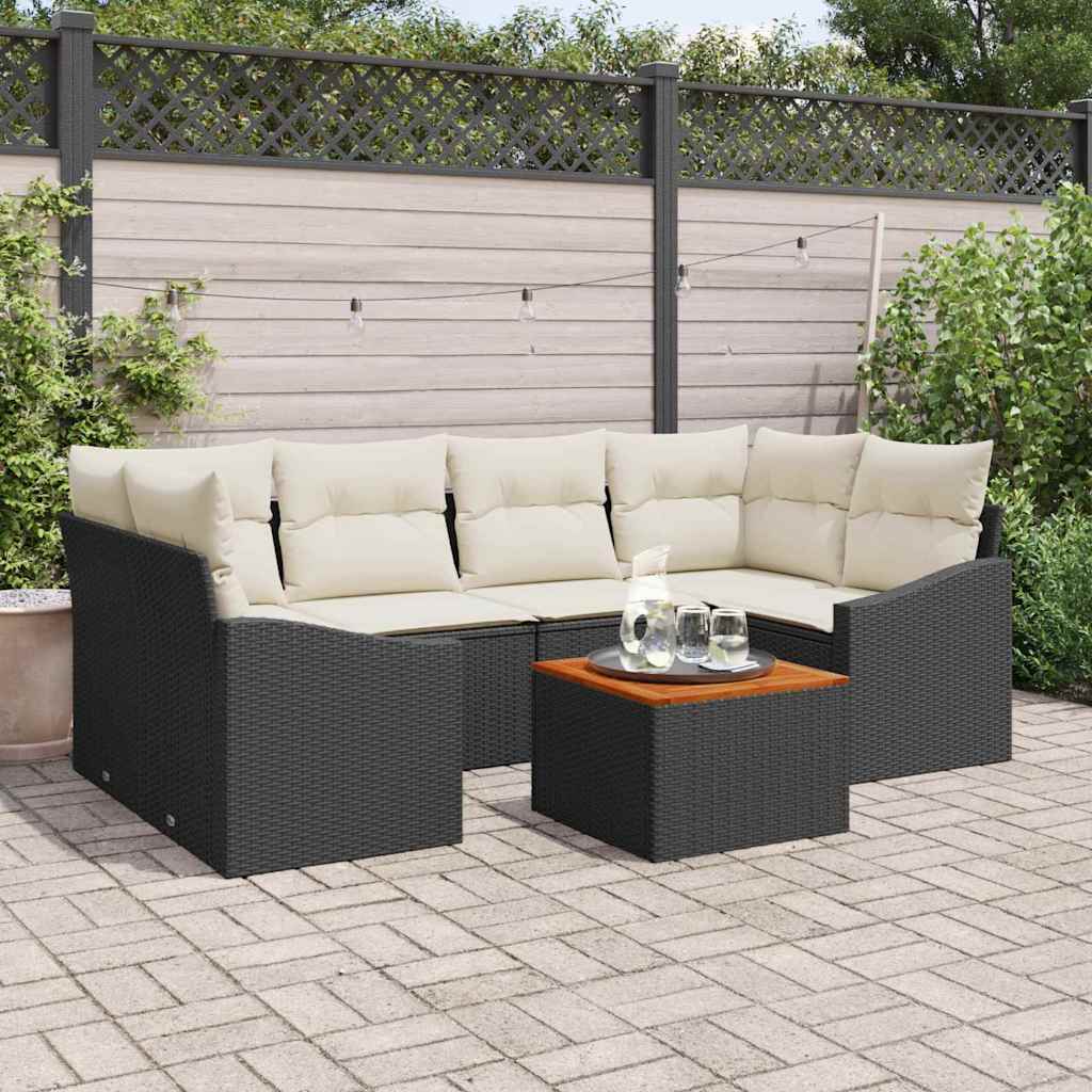 Set Divano da Giardino 7 pcs Nero e Crema polyrattan | homemem39