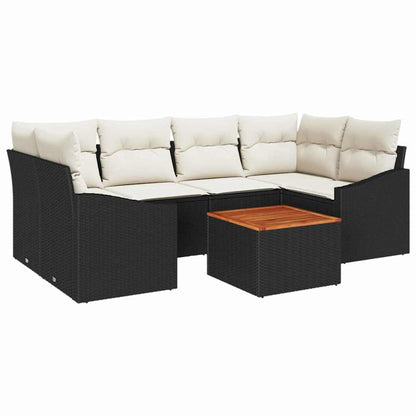 Set Divano da Giardino 7 pcs Nero e Crema polyrattan | homemem39
