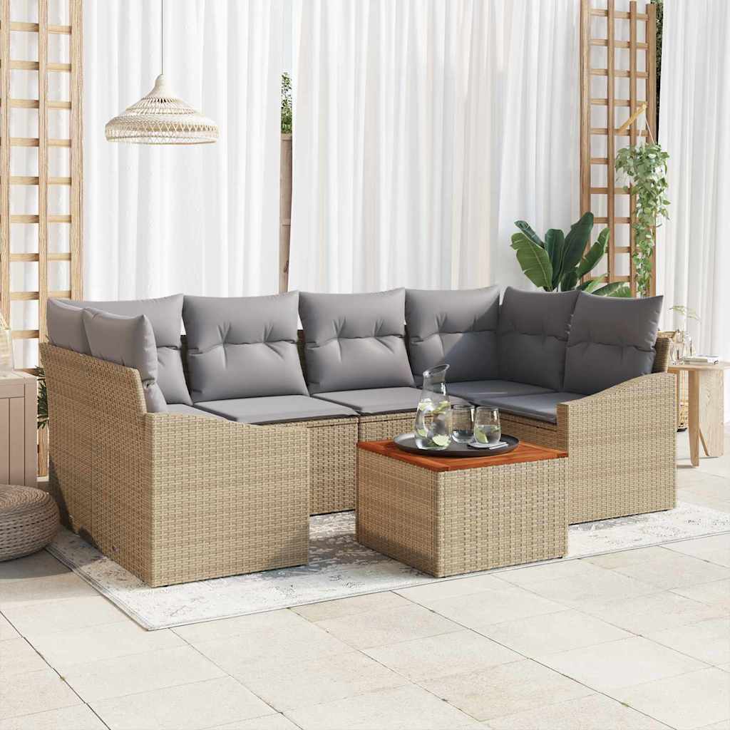 Set Divano da Giardino 7 pcs Beige e Grigio Chiaro polyrattan | homemem39