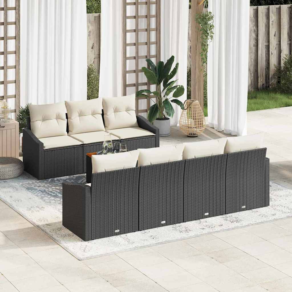 Set Divano da Giardino 8 pcs Nero e Crema polyrattan | homemem39