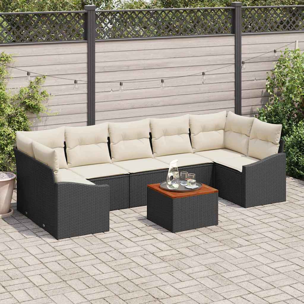 Set Divano da Giardino 8 pcs Nero e Crema polyrattan | homemem39
