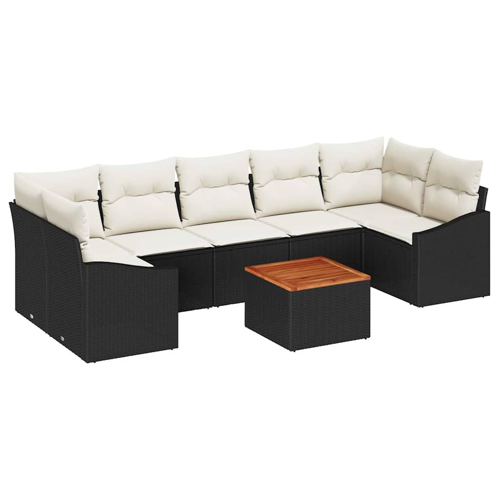 Set Divano da Giardino 8 pcs Nero e Crema polyrattan | homemem39