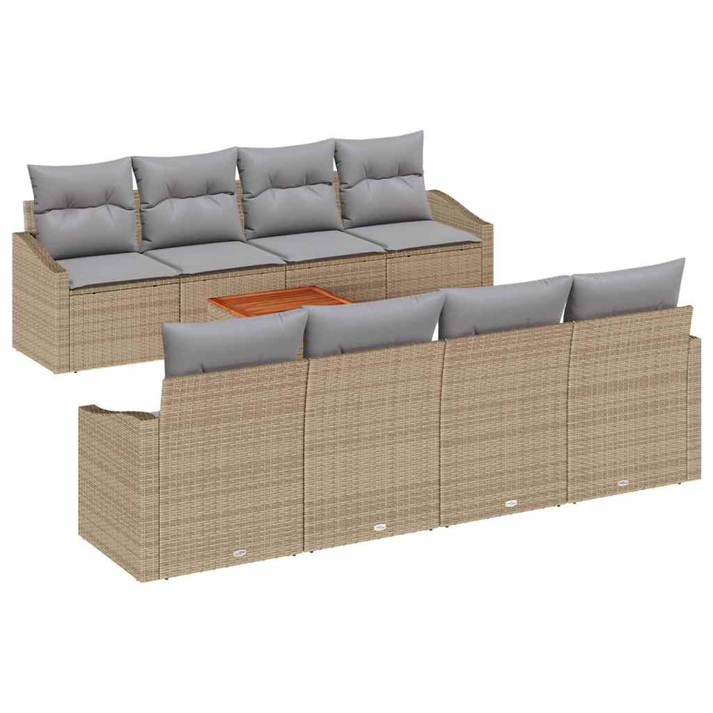 Set Divano da Giardino 9 pcs Beige e Grigio Chiaro polyrattan | homemem39