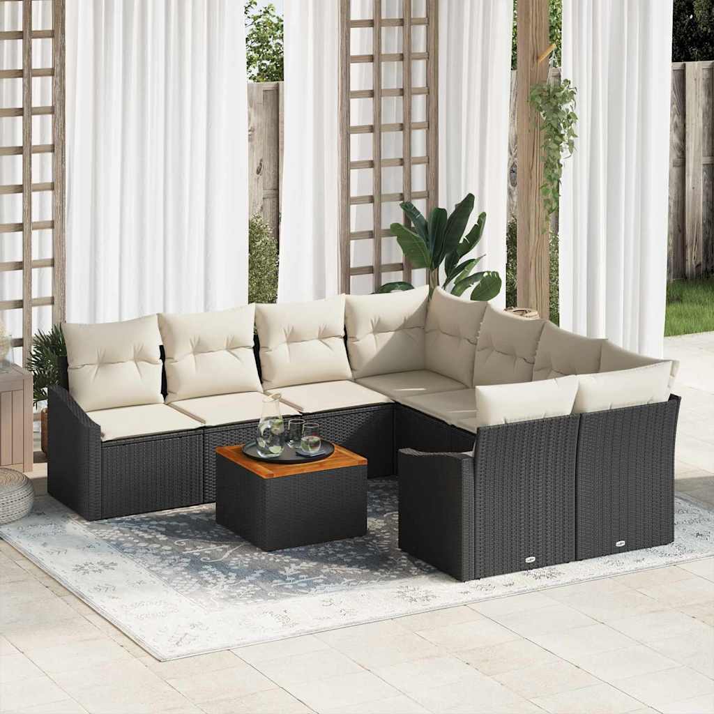 Set Divano da Giardino 9 pcs Nero e Crema polyrattan | homemem39