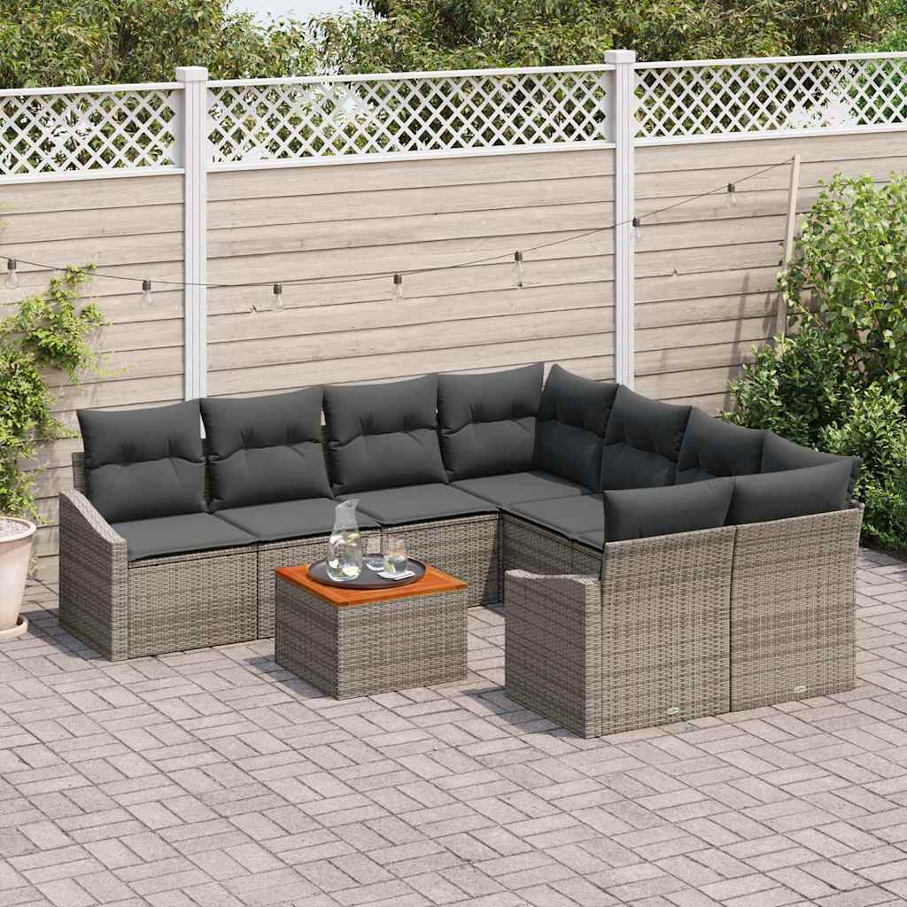 Set Divano da Giardino 9 pcs Grigio polyrattan | homemem39