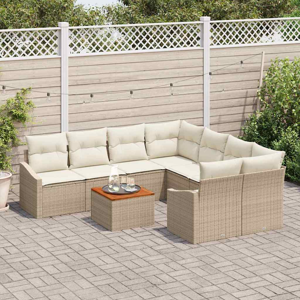 Set Divano da Giardino 9 pcs Beige e Crema polyrattan | homemem39