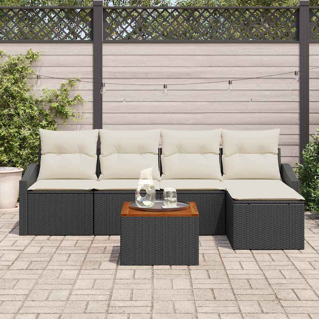 Set Divano da Giardino 6 pcs Nero e Crema polyrattan | homemem39