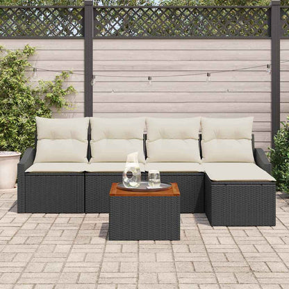 Set Divano da Giardino 6 pcs Nero e Crema polyrattan | homemem39