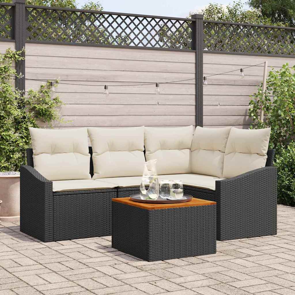 Set Divano da Giardino 5 pcs Nero e Crema polyrattan | homemem39