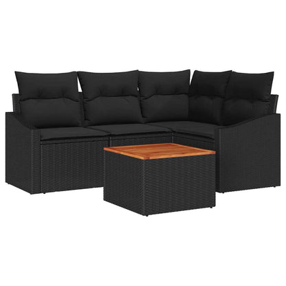 Set Divano da Giardino con archiviazione 5 pcs Nero polyrattan | homemem39
