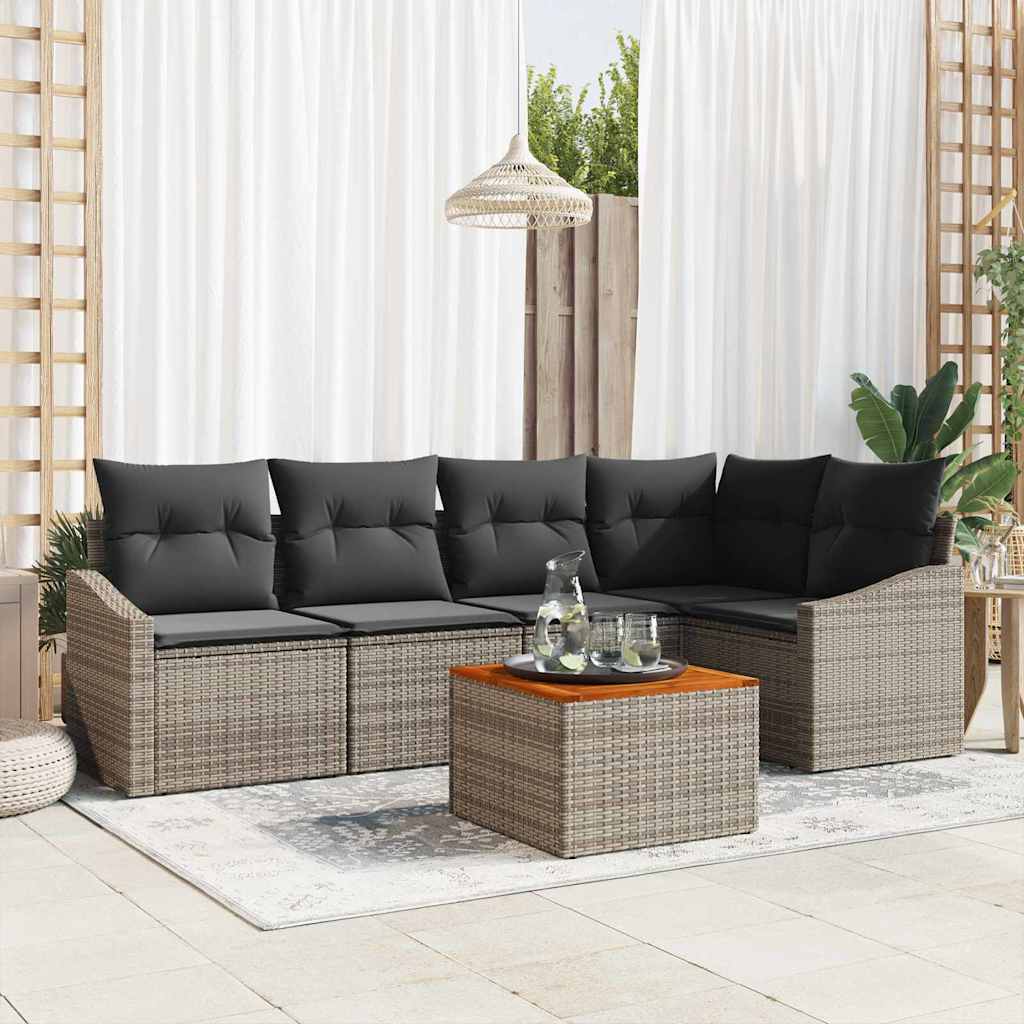 Set Divano da Giardino 6 pcs Grigio polyrattan | homemem39