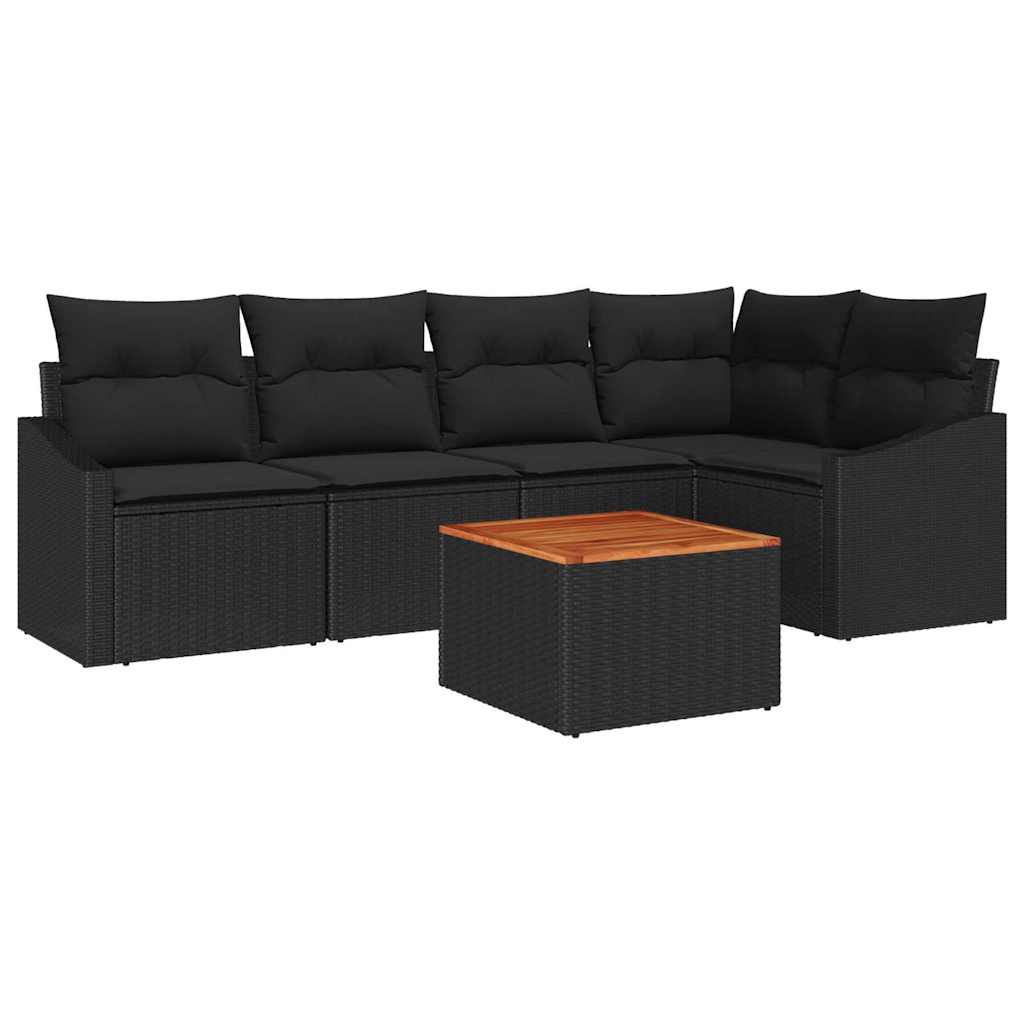 Set Divano da Giardino con archiviazione 6 pcs Nero polyrattan | homemem39