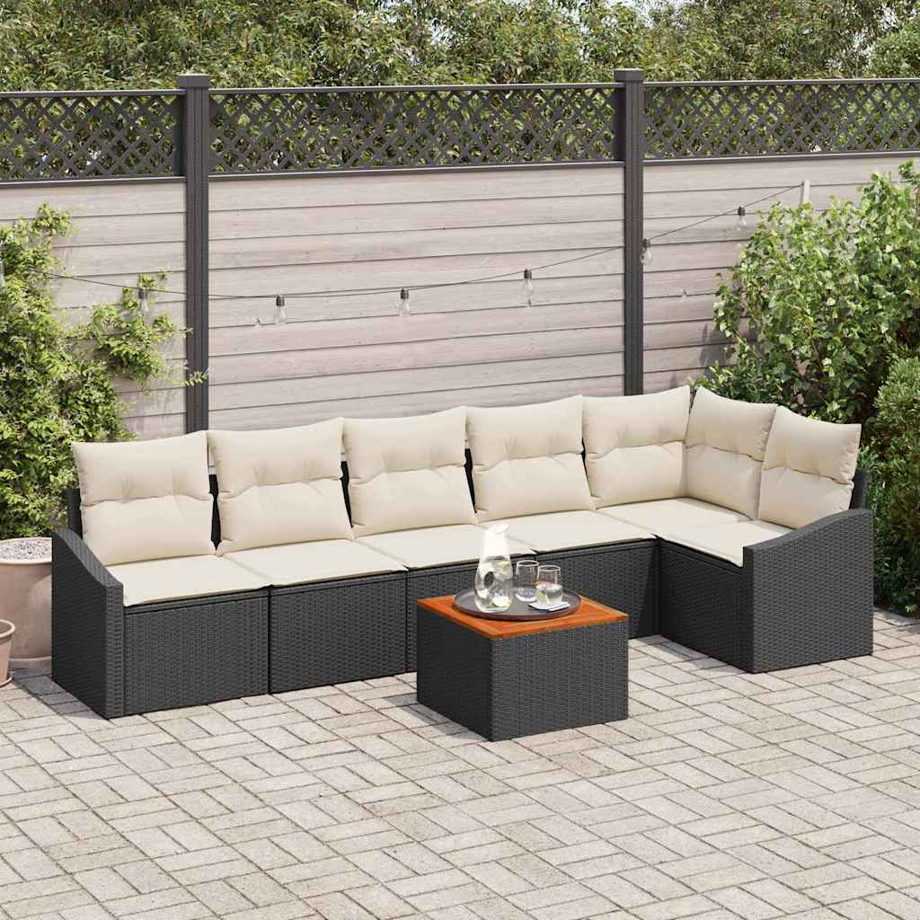 Set Divano da Giardino 7 pcs Nero e Crema polyrattan | homemem39