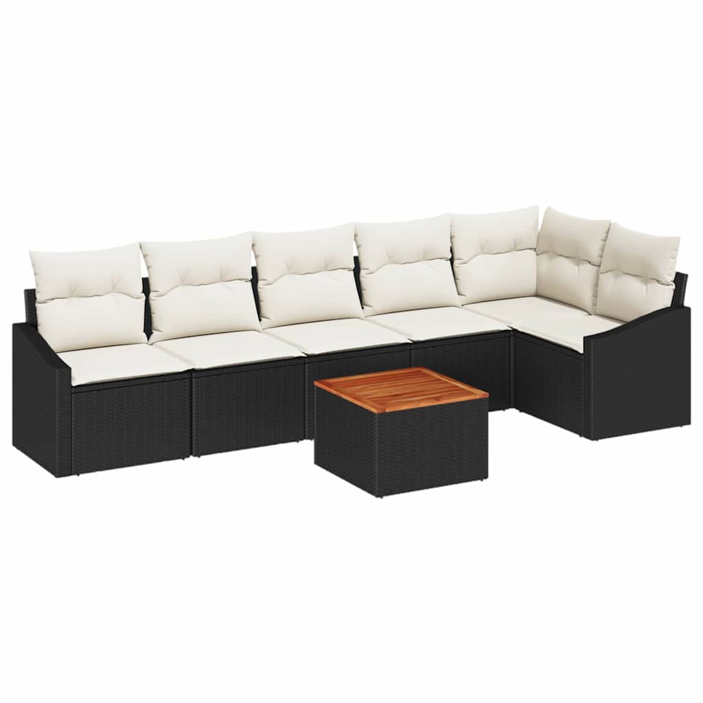 Set Divano da Giardino 7 pcs Nero e Crema polyrattan | homemem39