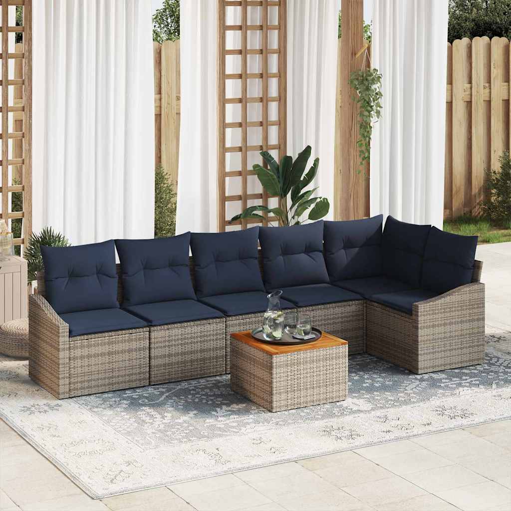 Set Divano da Giardino 7 pcs Grigio e Blu Navy polyrattan