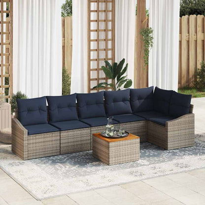 Set Divano da Giardino 7 pcs Grigio e Blu Navy polyrattan