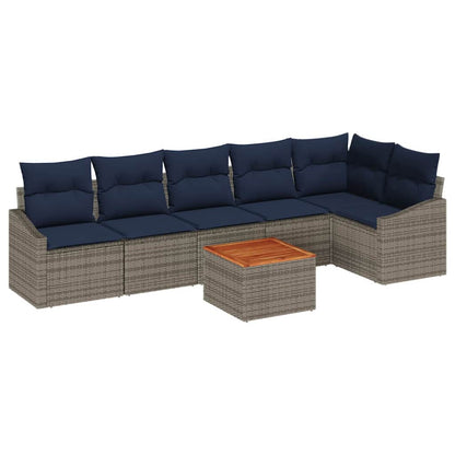 Set Divano da Giardino 7 pcs Grigio e Blu Navy polyrattan