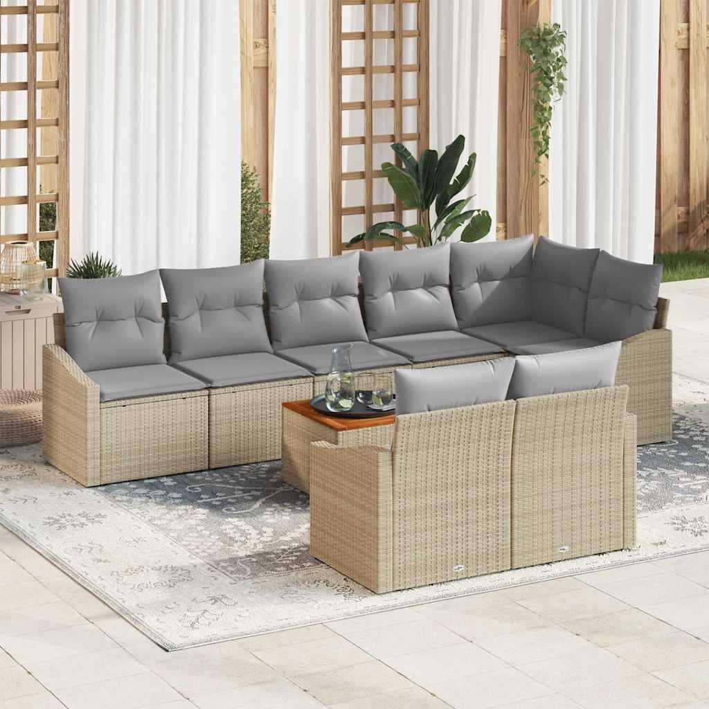Set Divano da Giardino 9 pcs Beige e Grigio Chiaro polyrattan