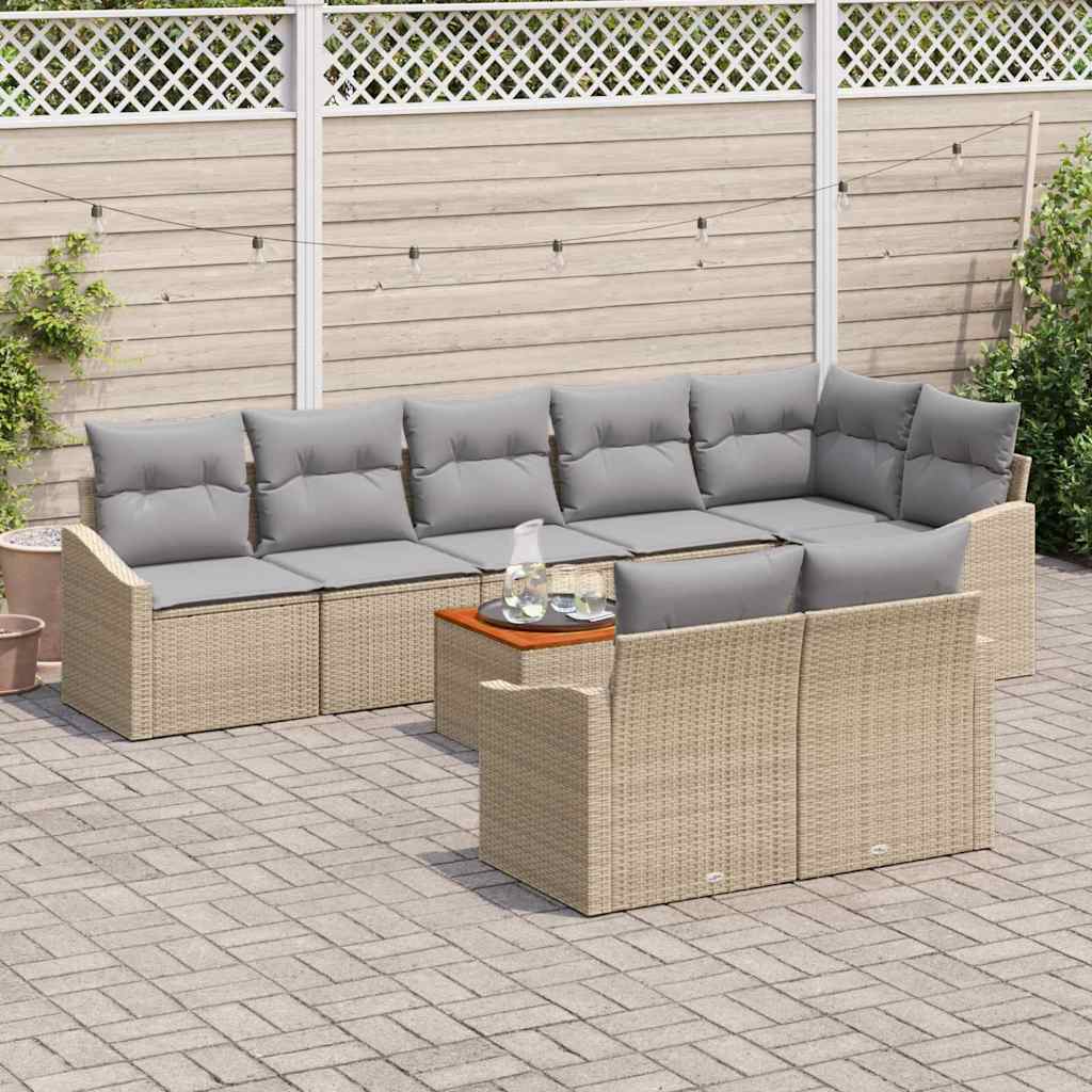 Set Divano da Giardino 9 pcs Beige e Grigio Chiaro polyrattan | homemem39