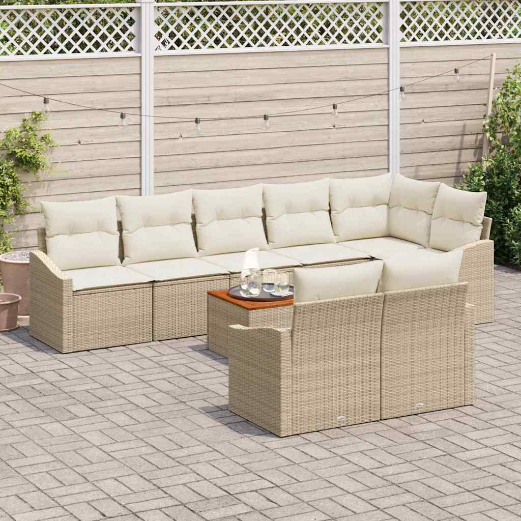 Set Divano da Giardino 9 pcs Beige e Crema polyrattan | homemem39