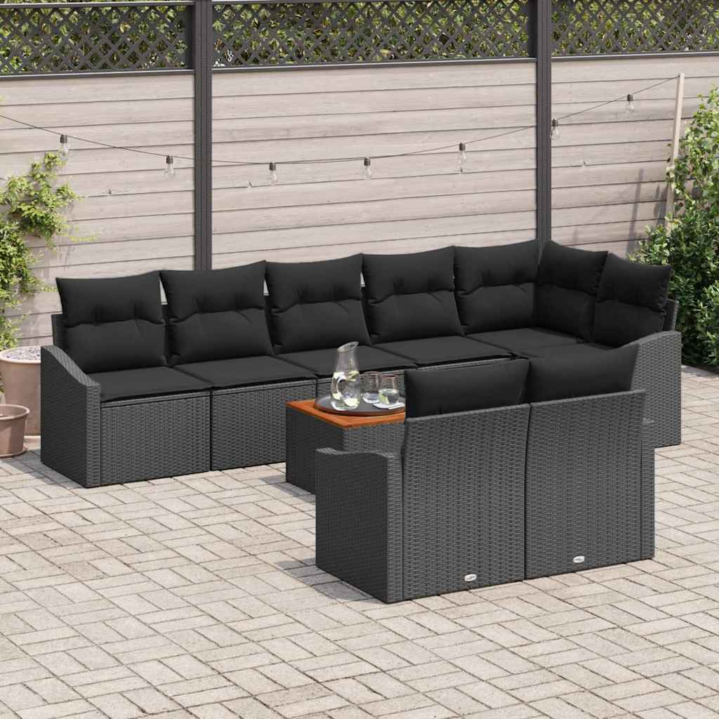 Set Divano da Giardino con archiviazione 9 pcs Nero polyrattan | homemem39