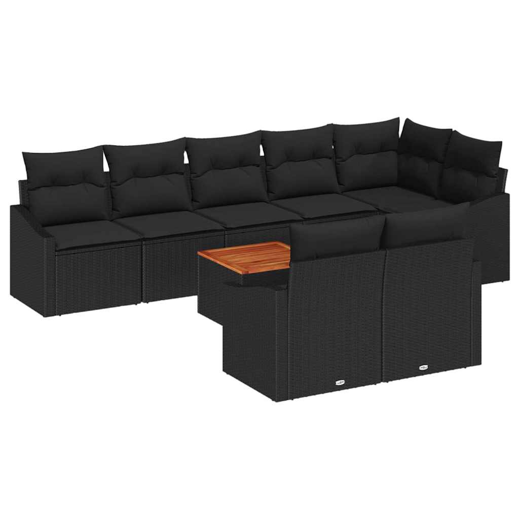 Set Divano da Giardino con archiviazione 9 pcs Nero polyrattan | homemem39