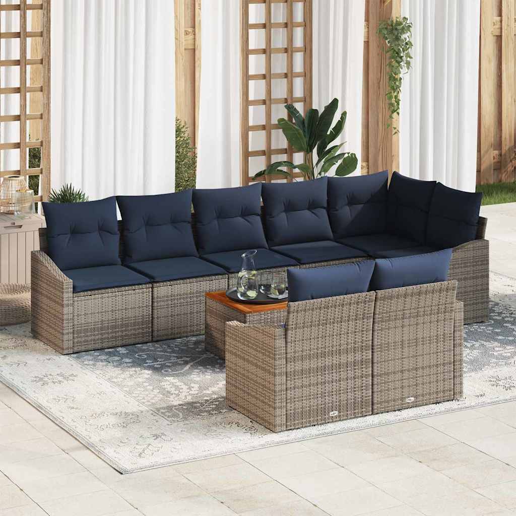 Set Divano da Giardino 9 pcs Grigio e Blu Navy polyrattan | homemem39