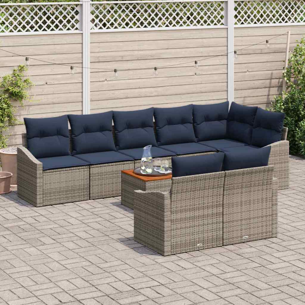 Set Divano da Giardino 9 pcs Grigio e Blu Navy polyrattan | homemem39