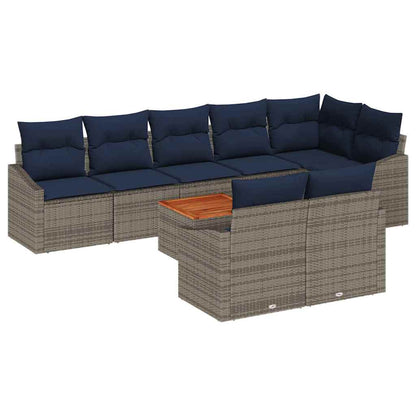 Set Divano da Giardino 9 pcs Grigio e Blu Navy polyrattan | homemem39