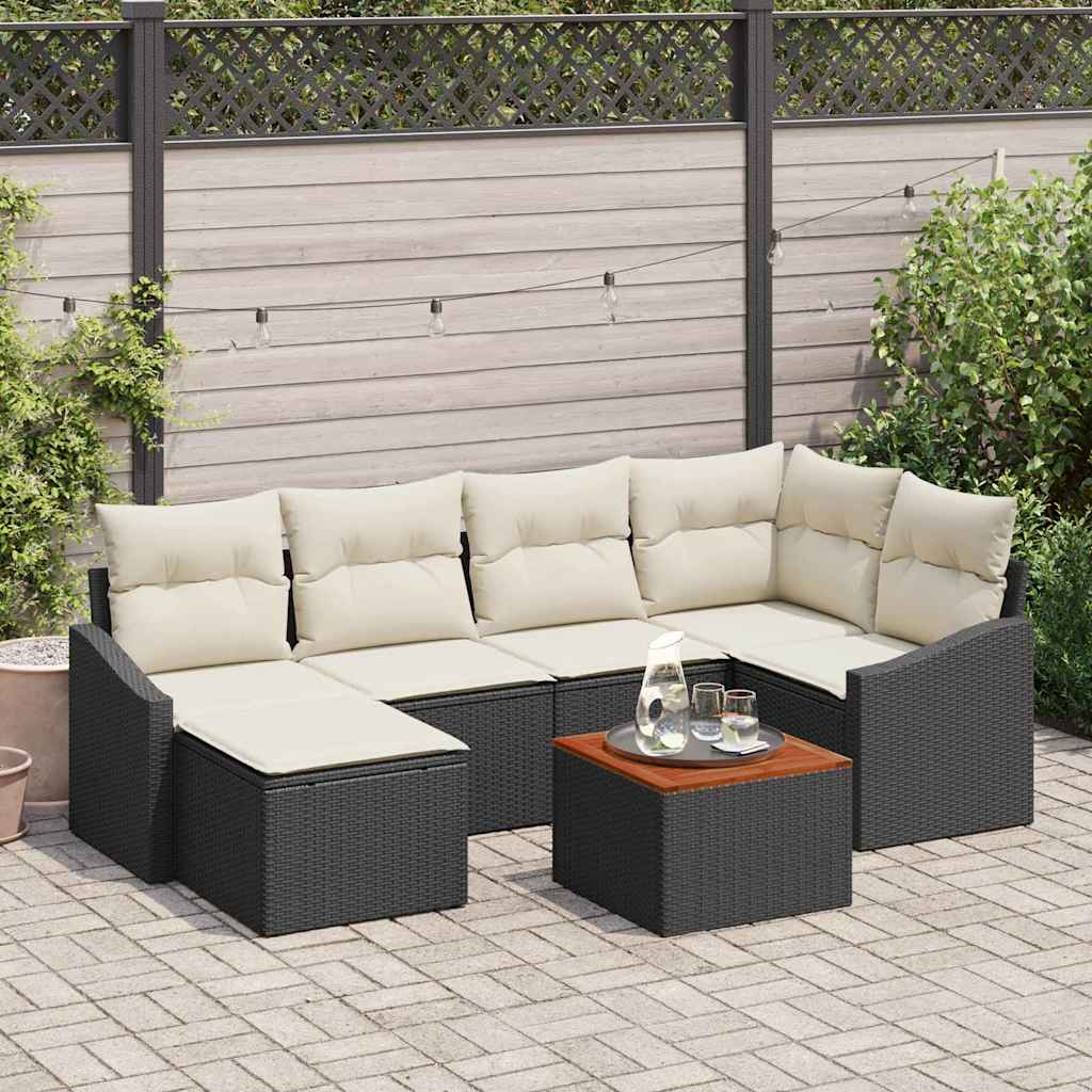 Set Divano da Giardino 7 pcs Nero e Crema polyrattan | homemem39