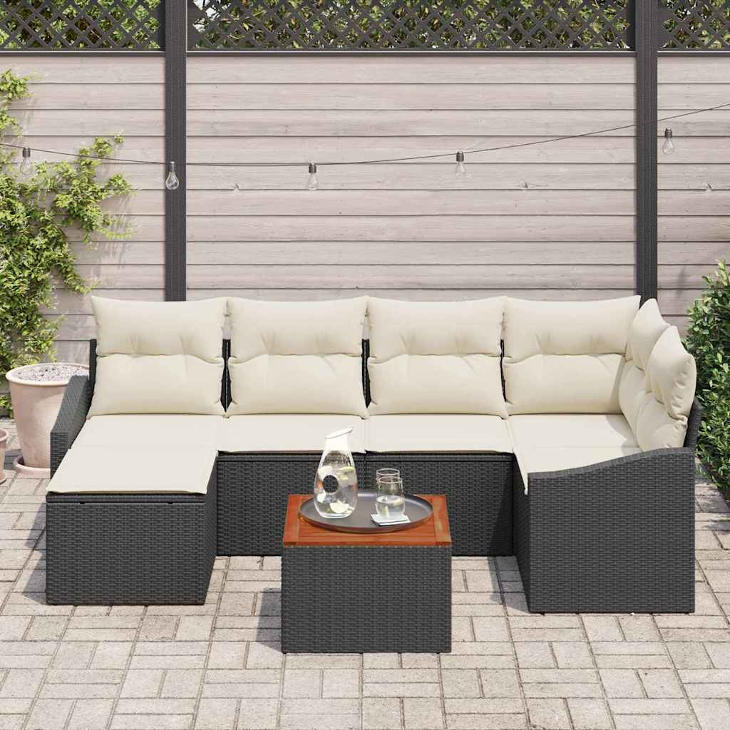 Set Divano da Giardino 7 pcs Nero e Crema polyrattan | homemem39