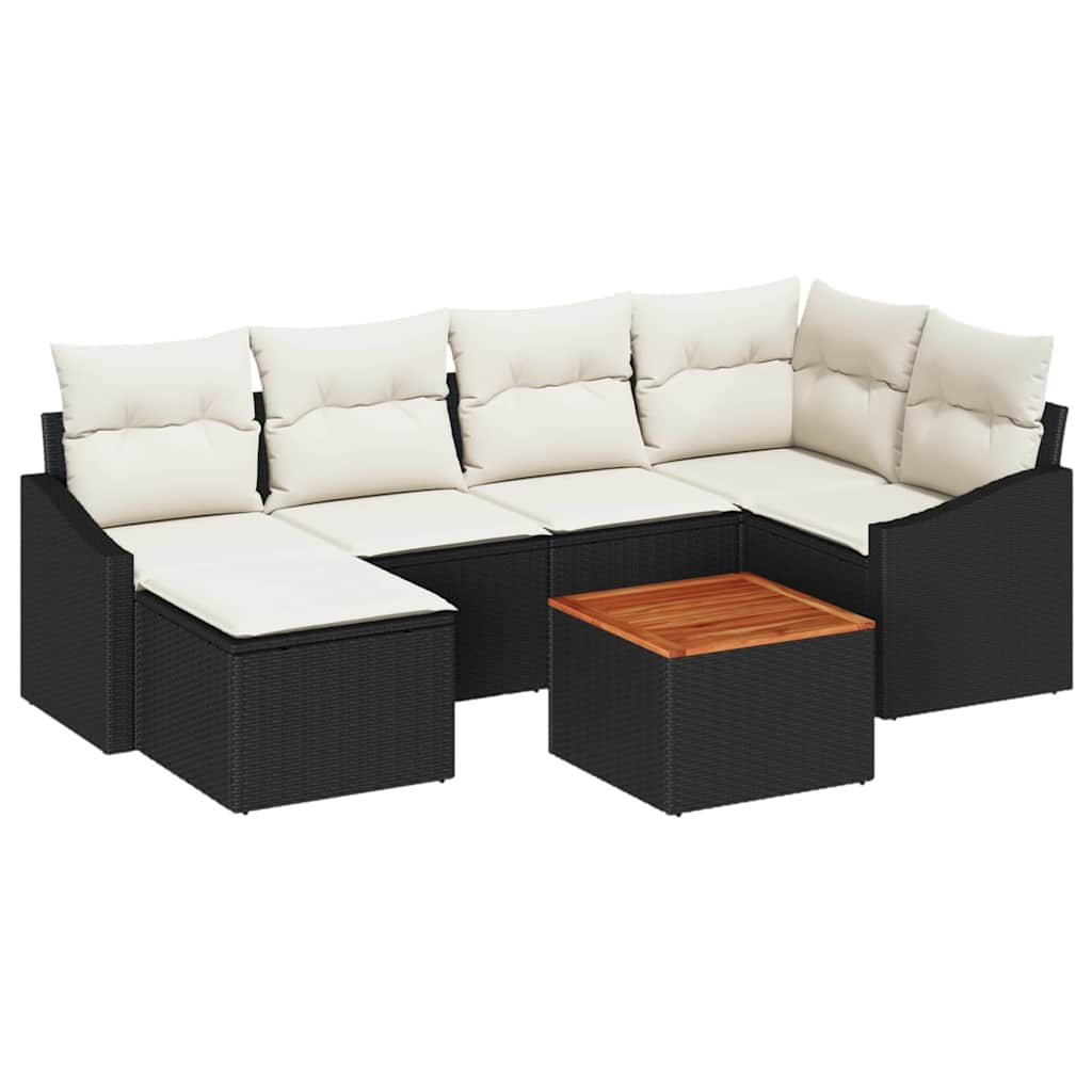Set Divano da Giardino 7 pcs Nero e Crema polyrattan | homemem39