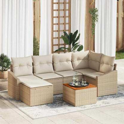 Set Divano da Giardino 7 pcs Beige e Crema polyrattan | homemem39