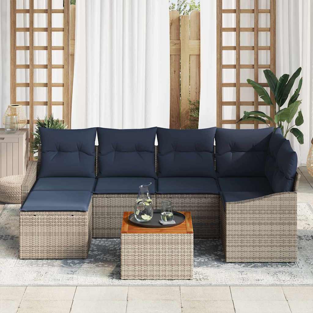 Set Divano da Giardino 7 pcs Grigio e Blu Navy polyrattan | homemem39
