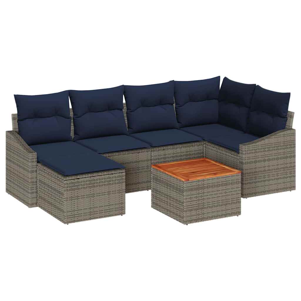 Set Divano da Giardino 7 pcs Grigio e Blu Navy polyrattan | homemem39