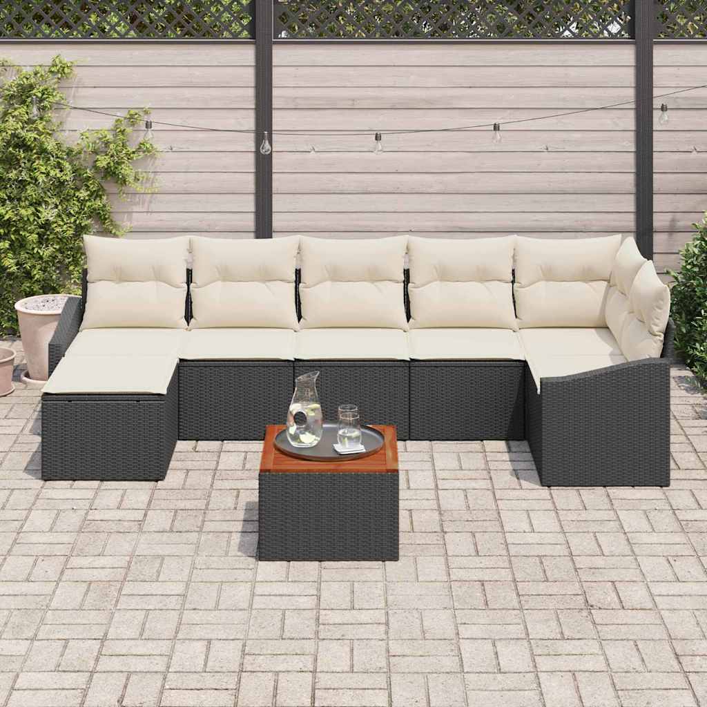 Set Divano da Giardino 8 pcs Nero e Crema polyrattan | homemem39