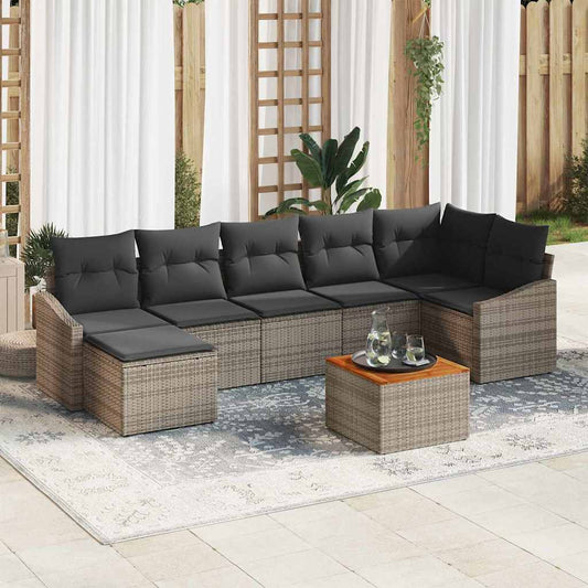Set Divano da Giardino 8 pcs Grigio polyrattan