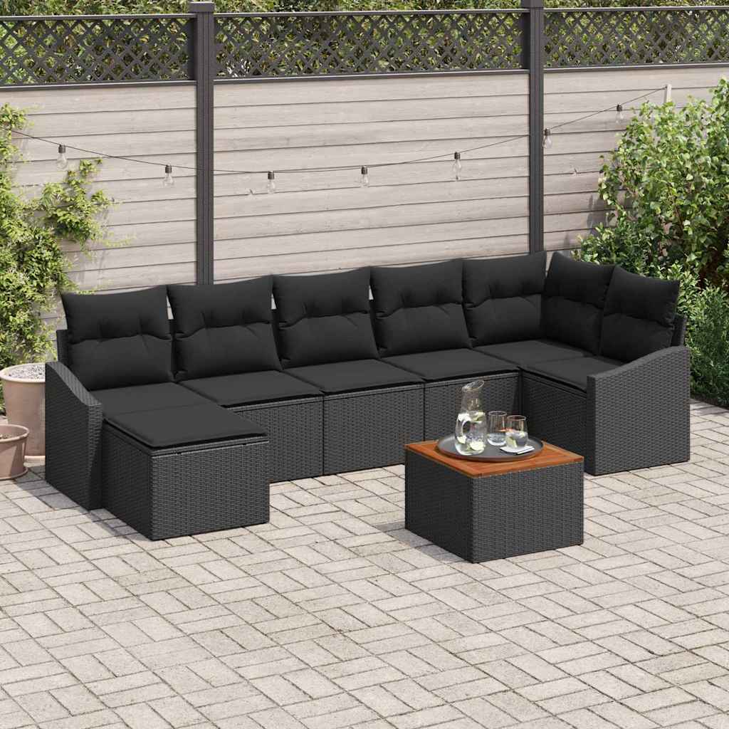 Set Divano da Giardino con archiviazione 8 pcs Nero polyrattan