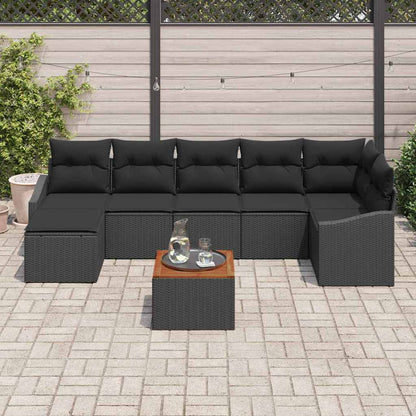 Set Divano da Giardino con archiviazione 8 pcs Nero polyrattan