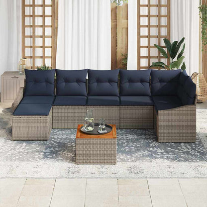 Set Divano da Giardino 8 pcs Grigio e Blu Navy polyrattan