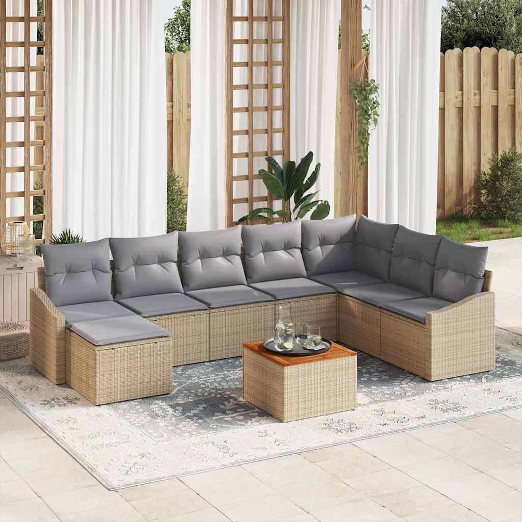 Set Divano da Giardino 9 pcs Beige e Grigio Chiaro polyrattan | homemem39