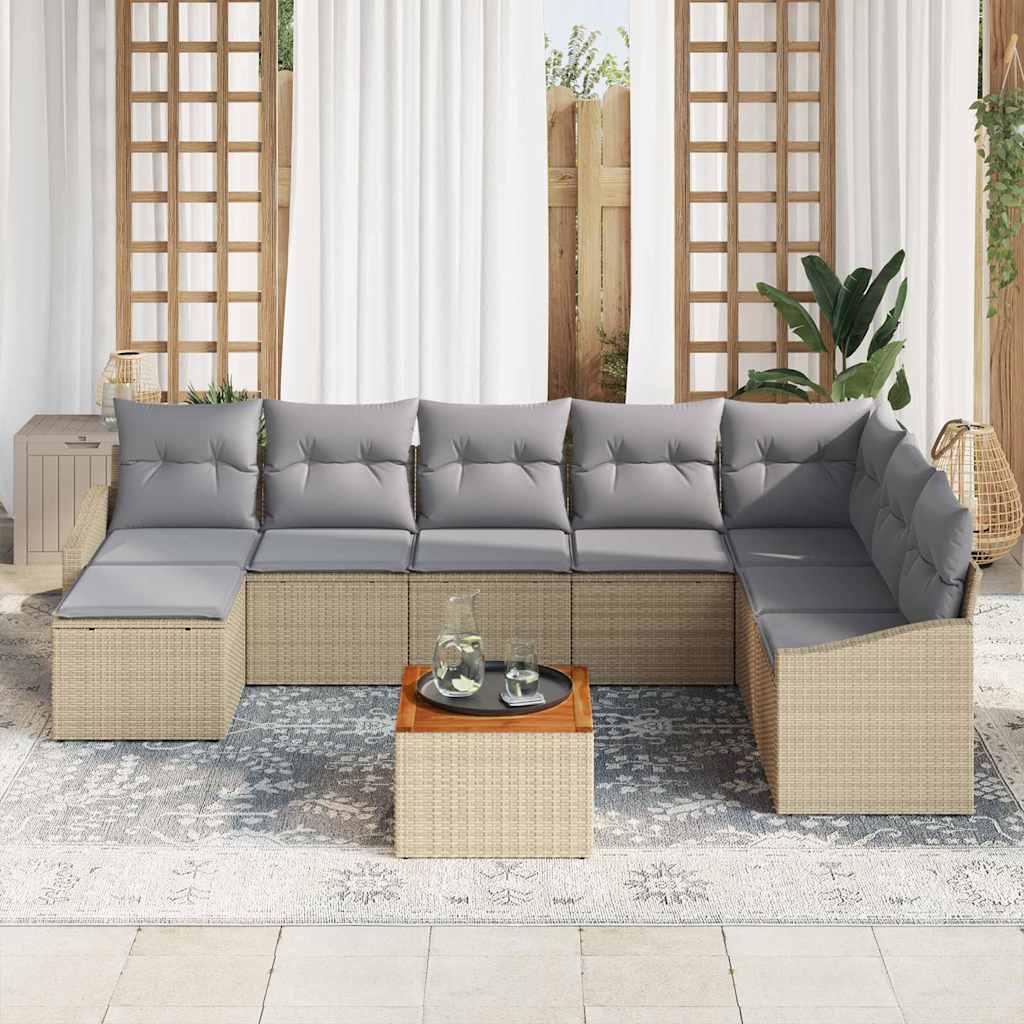 Set Divano da Giardino 9 pcs Beige e Grigio Chiaro polyrattan | homemem39