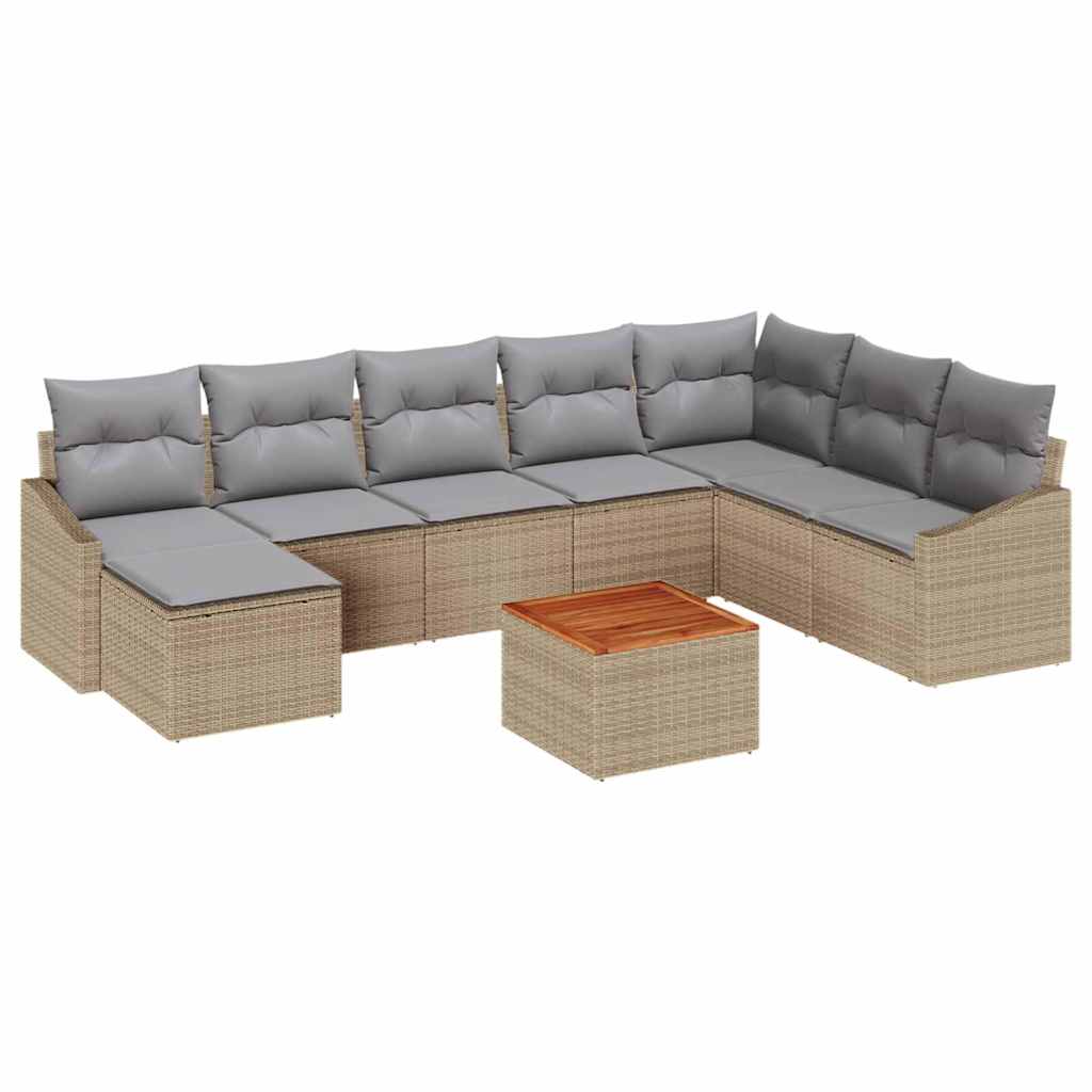 Set Divano da Giardino 9 pcs Beige e Grigio Chiaro polyrattan | homemem39