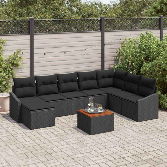 Set Divano da Giardino con archiviazione 9 pcs Nero polyrattan