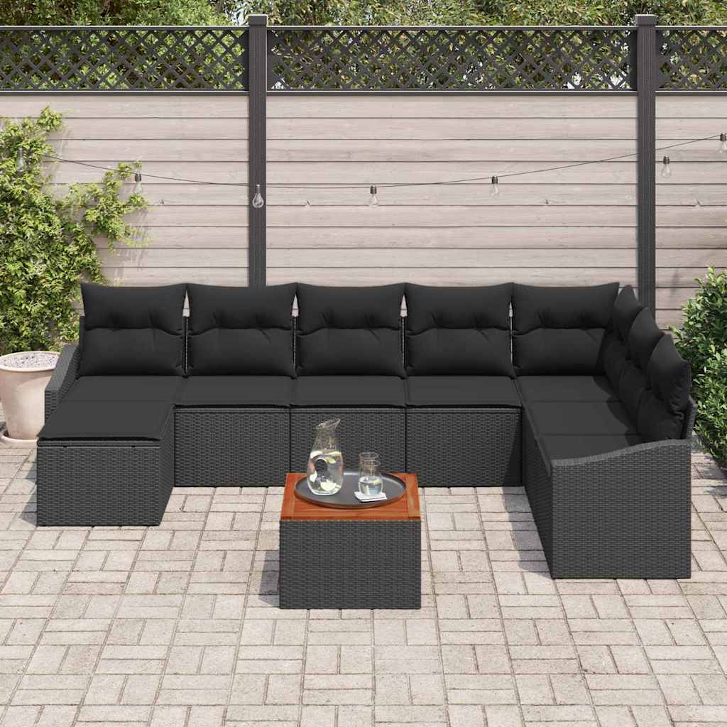 Set Divano da Giardino con archiviazione 9 pcs Nero polyrattan | homemem39