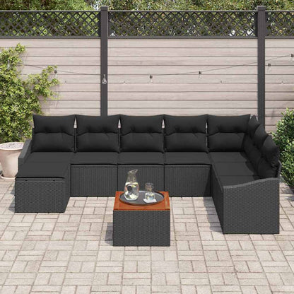 Set Divano da Giardino con archiviazione 9 pcs Nero polyrattan | homemem39