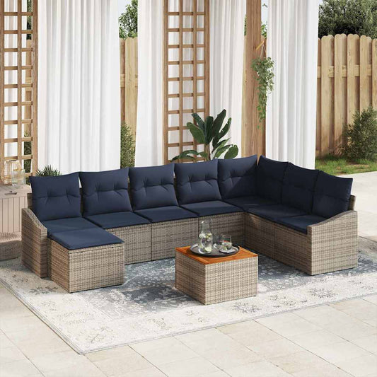 Set Divano da Giardino 9 pcs Grigio e Blu Navy polyrattan | homemem39
