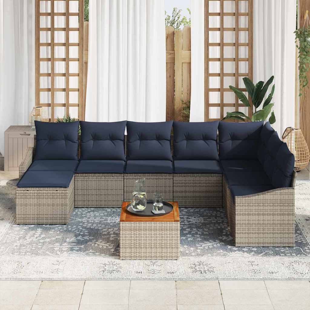 Set Divano da Giardino 9 pcs Grigio e Blu Navy polyrattan | homemem39